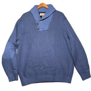 Duluth Trading Company Blue Brigadier Shawl Collar Heavy Sweater Men Large